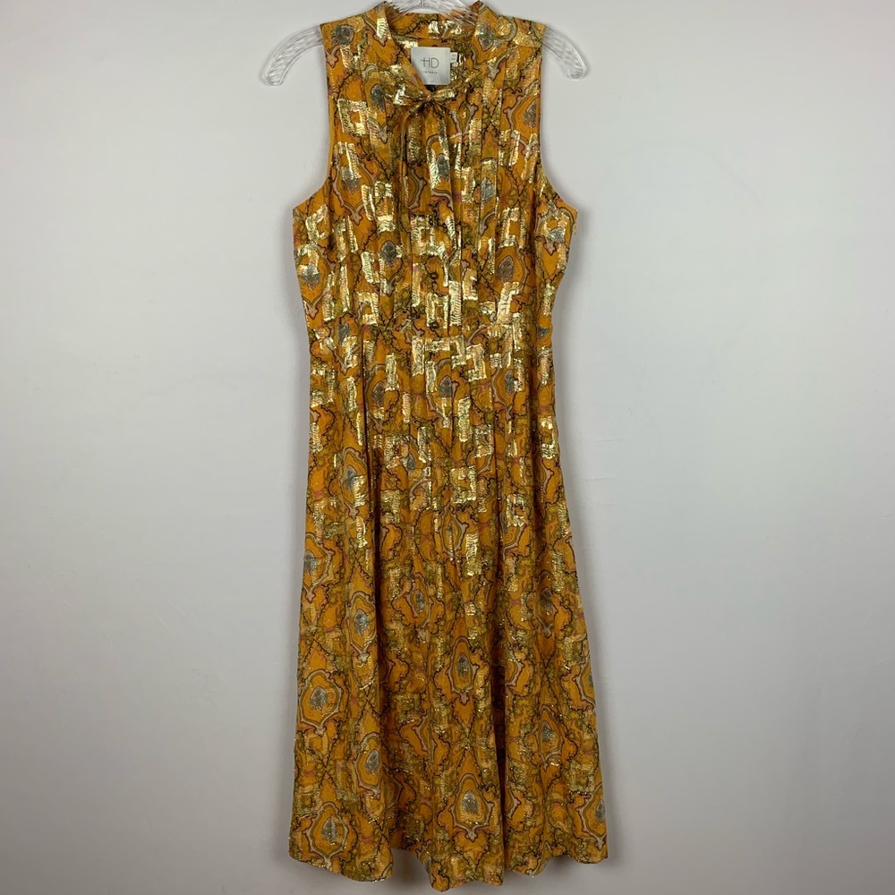 Anthropologie HD in Paris Gold Silk Dress Size 10